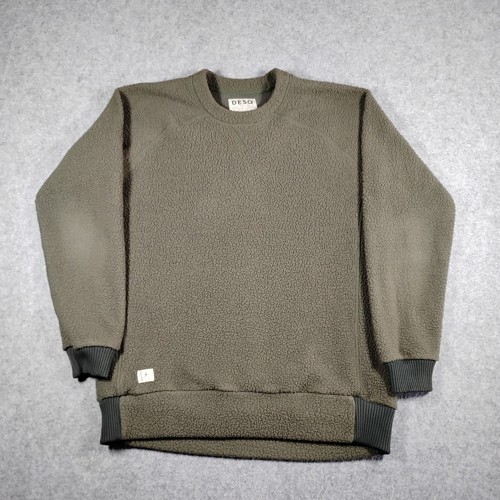 DESO Mens Sherpa Fleece Crewneck Sweatshirt‎ Olive Green Made in USA Size M